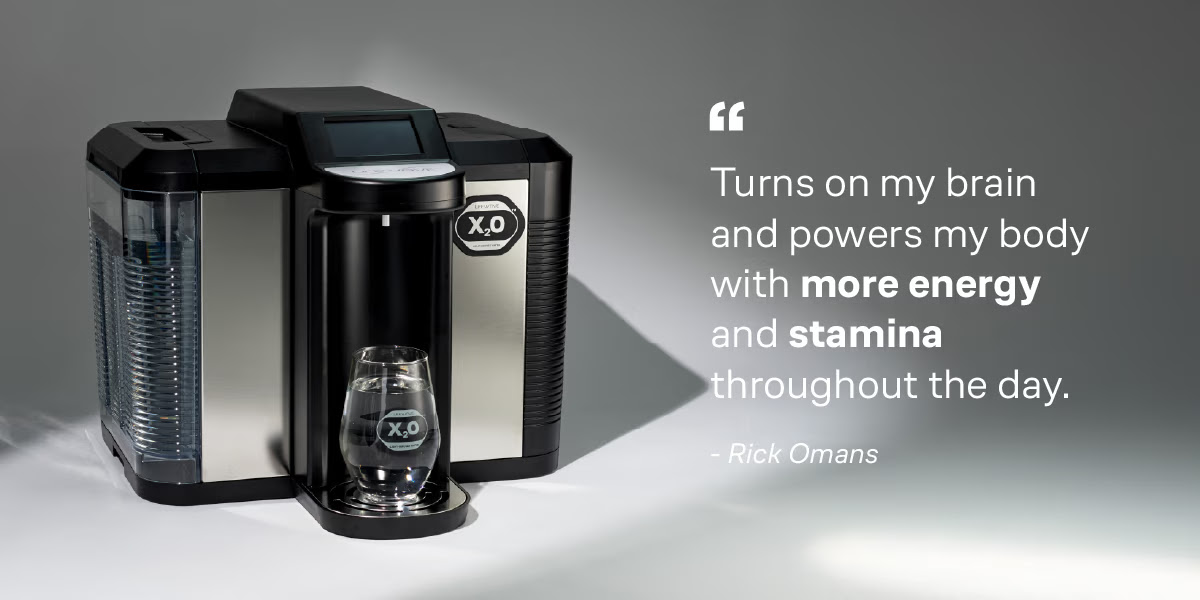 Customer testimonial from Rick Omans: X₂O turns on my brain and powers my body with more energy and stamina throughout the day.